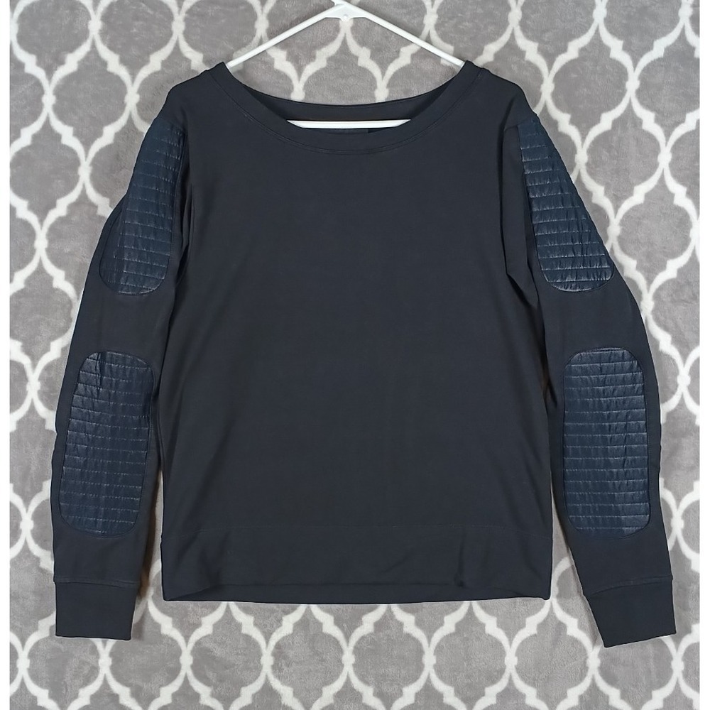 Carbon38 Sweatshirt Women Small‎ Black Moto Quilted Pullover Long Sleeve